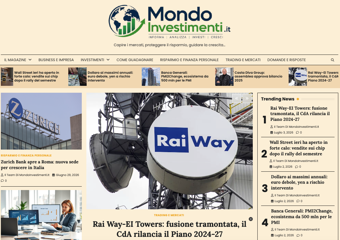 Nasce MondoInvestimenti.it: il Gruppo Mondo Media lancia il nuovo magazine verticale dedicato alla finanza indipendente ed al risparmio