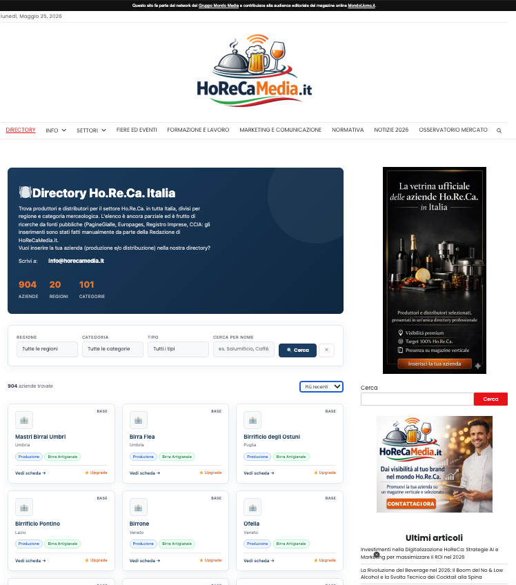 La Directory si presenta al mercato come uno strumento maturo e immediatamente fruibile, forte di 900 aziende già censite e verificate manualmente dalla redazione in tutte le 20 regioni italiane